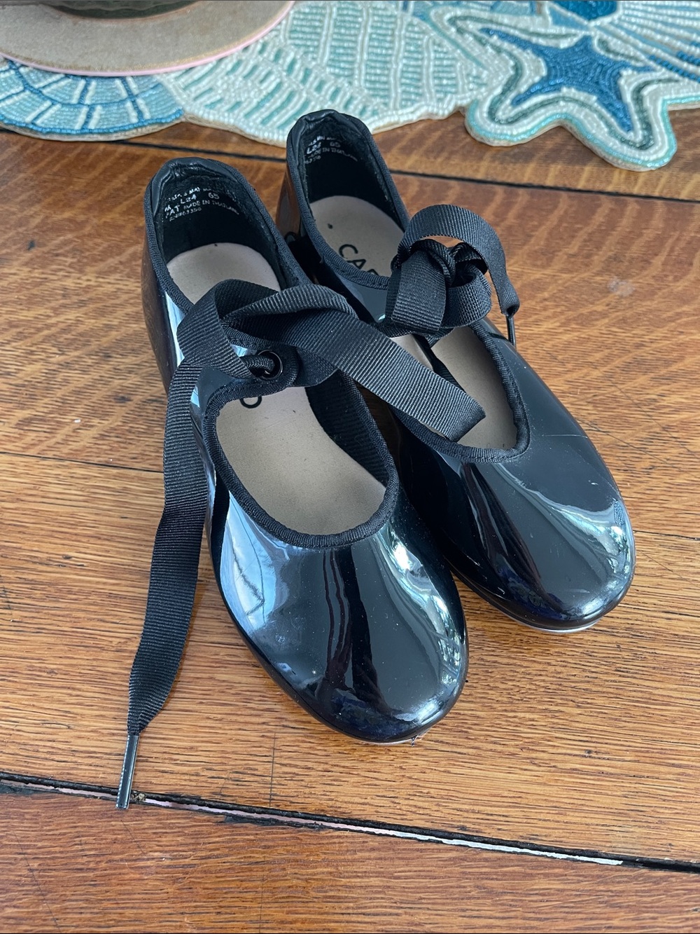 Girls Black capezio Patent Ribbon tap shoes